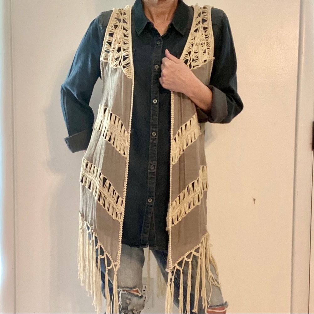 Boho Sleeveless Crochet Vest with Tassles